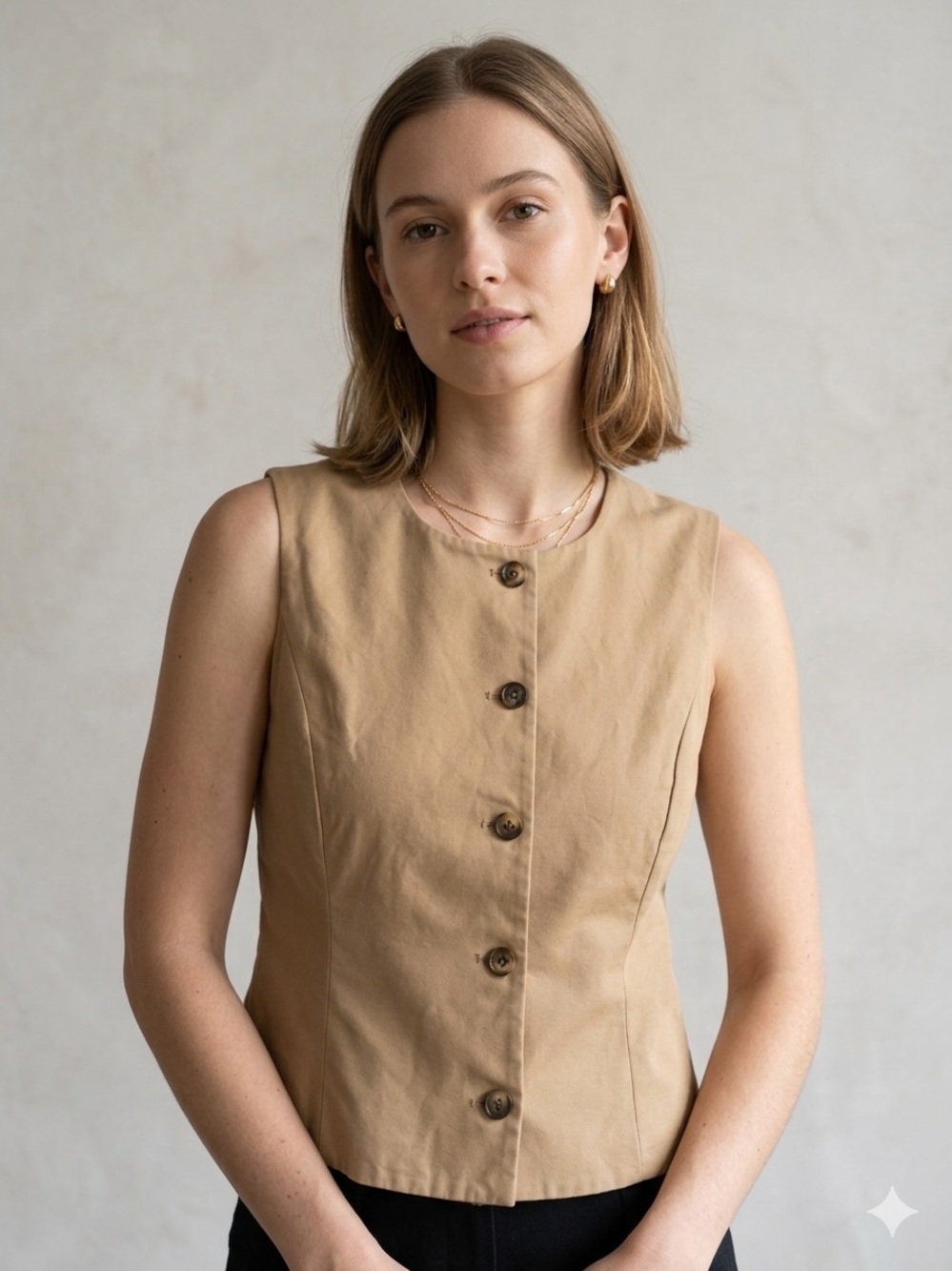 Faraway Sz S (42) Tan Cotton Structured Tailored Vest
